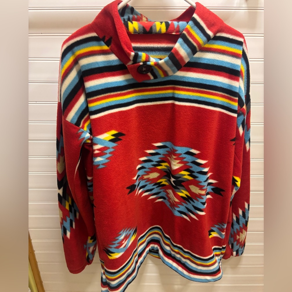 Aztec Cowl Neck Handmade Fleece Sweater - Picture 2 of 2